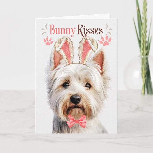 West Highland Terrier Dog in Bunny Ears voor Pasen Feestdagen Kaart (Voorkant)