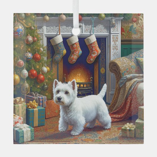 West Highland Terrier Holiday  Glas Ornament (Voorkant)