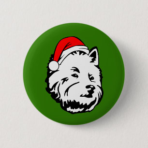 West Highland Terrier Hond met Kerstman Ronde Button 5,7 Cm