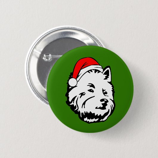 West Highland Terrier Hond met Kerstman Ronde Button 5,7 Cm (Voorkant /achterkant)