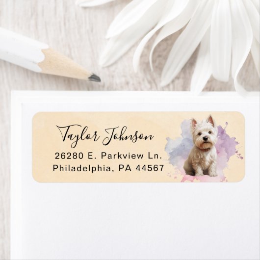 West Highland Terrier-hond retouradres Etiket (Insitu)