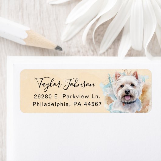 West Highland Terrier-hond retouradres Etiket (Insitu)