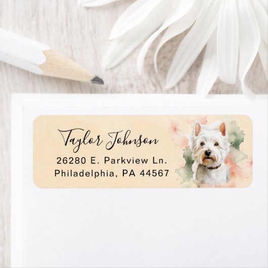 West Highland Terrier-hond retouradres Etiket (Insitu)