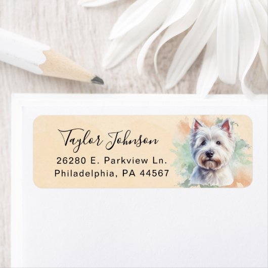 West Highland Terrier-hond retouradres Etiket (Insitu)