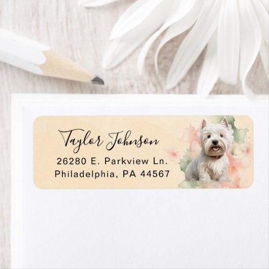 West Highland Terrier-hond retouradres Etiket (Insitu)