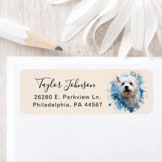 West Highland Terrier-hond retouradres Etiket (Insitu)