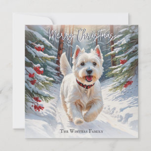 West Highland Terrier Hond Westie In Sneeuw Kerstm Feestdagenkaart