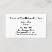West Highland Terrier Hondenfokker Visitekaartje (Achterkant)