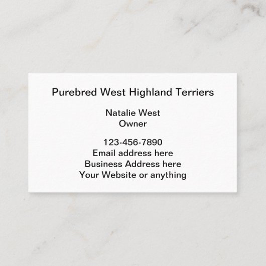 West Highland Terrier Hondenfokker Visitekaartje (Achterkant)