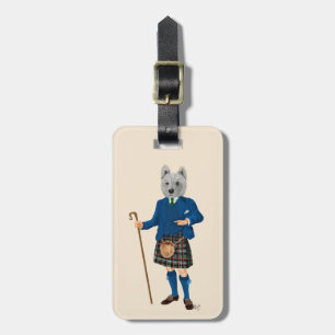 West Highland Terrier in Kilt 2 Bagagelabel