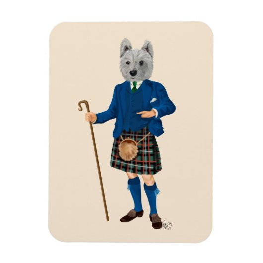 West Highland Terrier in Kilt 2 Magneet (Verticaal)