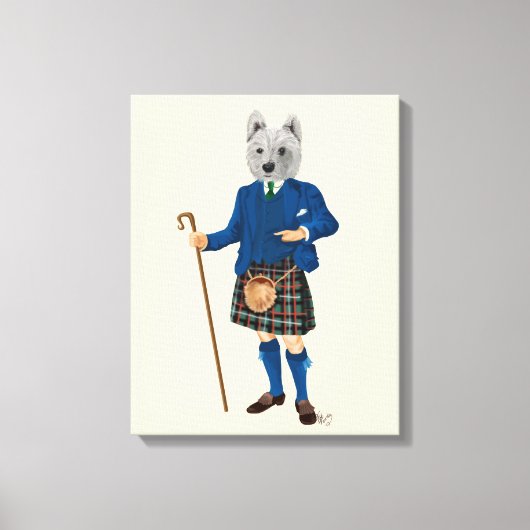 West Highland Terrier in Kilt Canvas Afdruk (Voorkant)