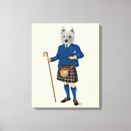 West Highland Terrier in Kilt Canvas Afdruk (Voorkant)
