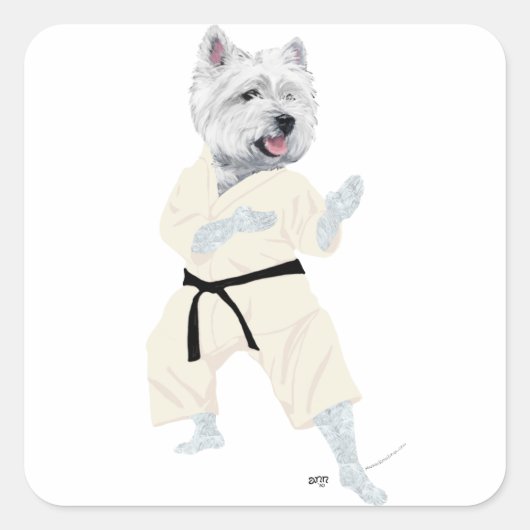 West Highland Terrier KARATE ! Vierkante Sticker (Voorkant)