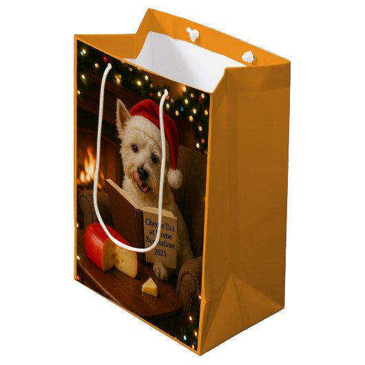 West highland Terrier Kerstcadeautas Medium Cadeauzakje (Voorkant Gekanteld)