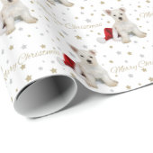 West Highland Terrier Puppy and Stars Kerstmis Cadeaupapier (Rol Hoek)
