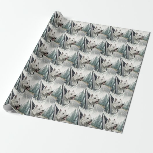 West Highland Terrier Scenic Road Trip Gift Wrap Cadeaupapier (Uitgerold)