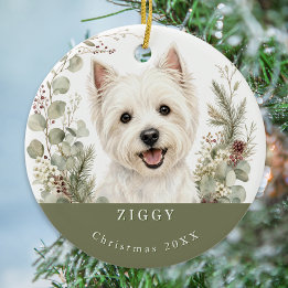 West Highland Terrier Westie Hond Foto Kerstmis Keramisch Ornament