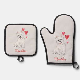 West Highland Terrier White Fur Westie Ovenwant & Pannenlap Set