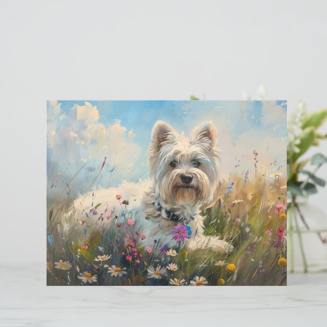 West Highland Terrier Wilde Bloemen Scrapbook Papi (Staand voorkant)