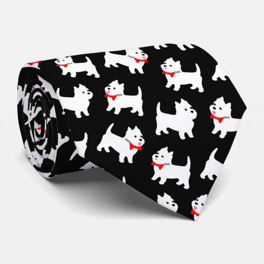 West Highland Terriers in Red Bowties Funny Stropdas (Opgerold)