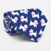 West Highland Terriers Westies Blue en White Stropdas (Opgerold)