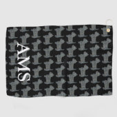 West Highland Westie Dog Silhouette Y&B Grid Zwart Golfhanddoek (Horizontaal)