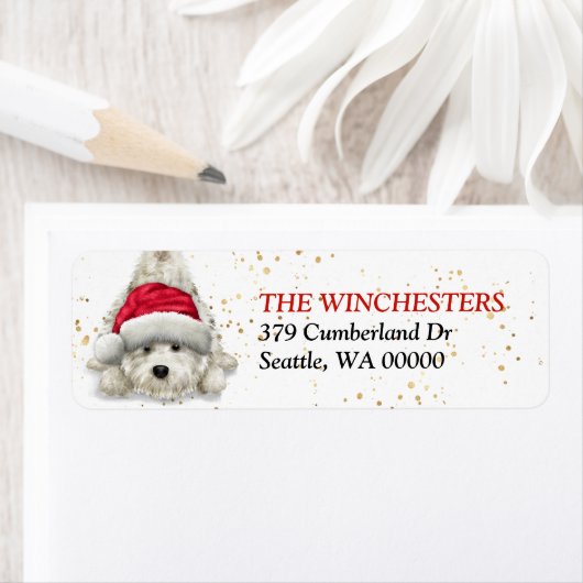 West Highland White Santa Hat Address Label (Insitu)