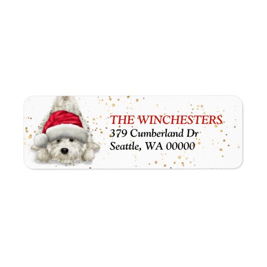 West Highland White Santa Hat Address Label (Voorkant)