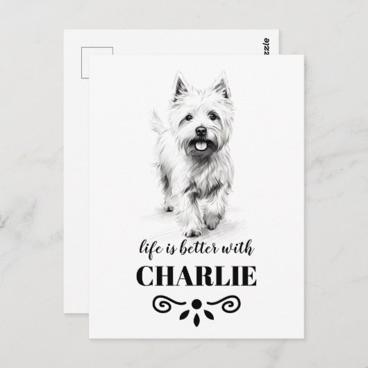 West Highland White Terrier Aangepaste hondennaam Briefkaart (Voorkant / Achterkant)