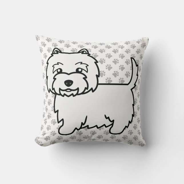 West Highland White Terrier Cartoon Dog & Paws Kussen (Voorkant)