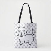 West Highland White Terrier Cartoon Dog & Paws Tote Bag (Voorkant)
