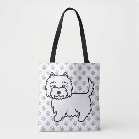 West Highland White Terrier Cartoon Dog & Paws Tote Bag (Voorkant)
