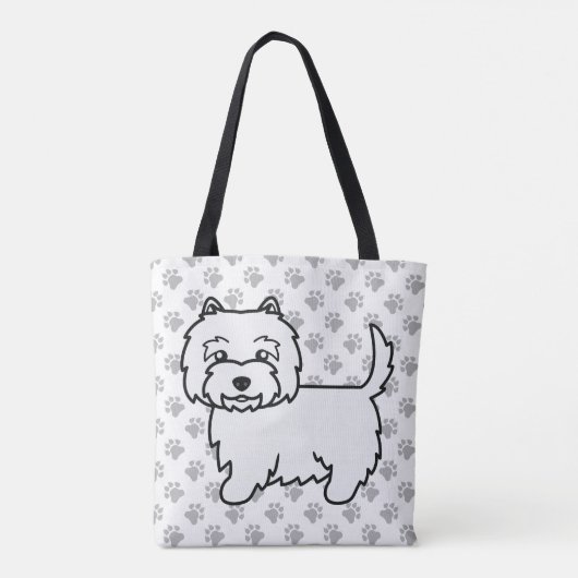 West Highland White Terrier Cartoon Dog & Paws Tote Bag (Achterkant)