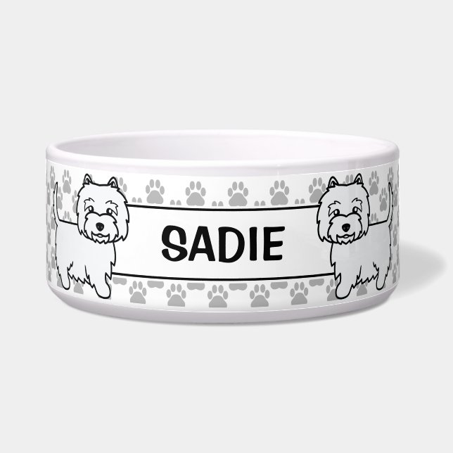 West Highland White Terrier Cartoon Dog Voerbakje (Voorkant)