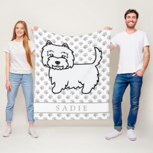 West Highland White Terrier Cartoon Hond & Naam Fleece Deken