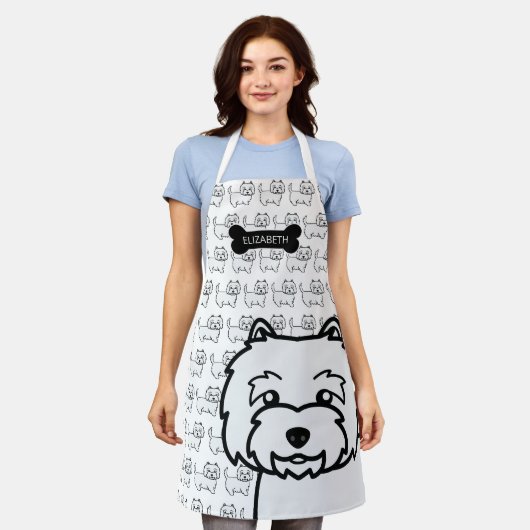 West Highland White Terrier Cartoon Hond & Naam Schort (Gedragen)