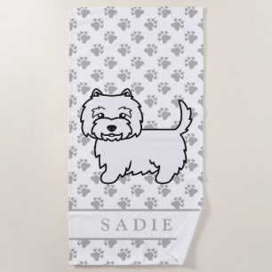 West Highland White Terrier Cartoon Hond & Naam Strandlaken