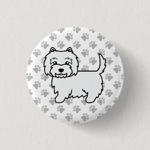 West Highland White Terrier Cartoon Hond & Pootafd Ronde Button 3,2 Cm