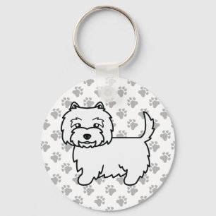 West Highland White Terrier Cartoon Hond & Pootafd Sleutelhanger