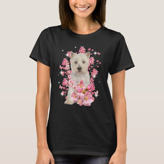 West Highland White Terrier Cherry Blossom Flowers T-shirt (Voorkant)