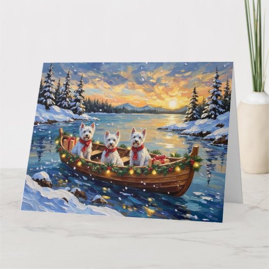 West Highland White Terrier Christmas Boat Holiday Kaart (Voorkant)