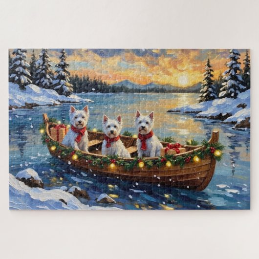 West Highland White Terrier Christmas Boat Holiday Legpuzzel (Horizontaal)