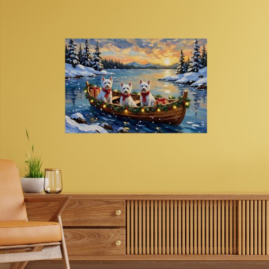 West Highland White Terrier Christmas Boat Holiday Poster (Woonkamer 2)
