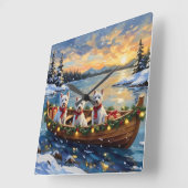 West Highland White Terrier Christmas Boat Holiday Vierkante Klok (Hoek)