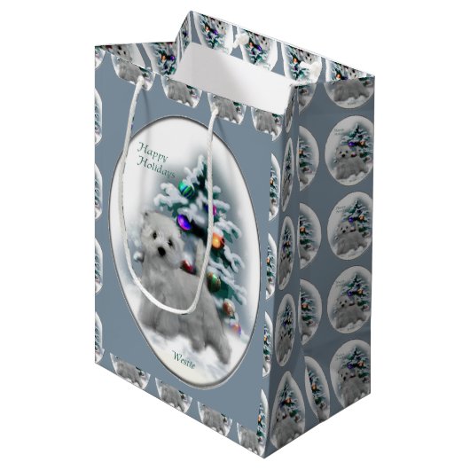 West Highland White Terrier Christmas Medium Cadeauzakje (Voorkant Gekanteld)