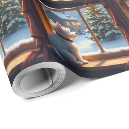 West Highland White Terrier Christmas Morning View Cadeaupapier (Rol Hoek)