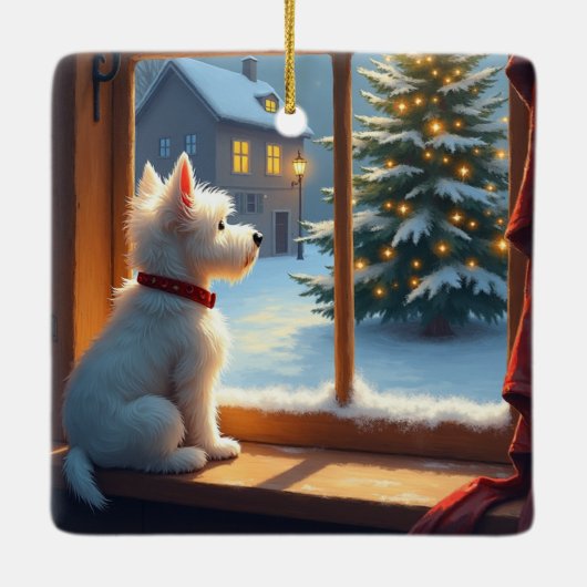 West Highland White Terrier Christmas Morning View Keramisch Ornament (Achterkant)
