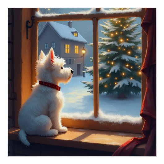 West Highland White Terrier Christmas Morning View Perfect Poster (Voorkant)