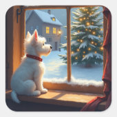 West Highland White Terrier Christmas Morning View Vierkante Sticker (Voorkant)